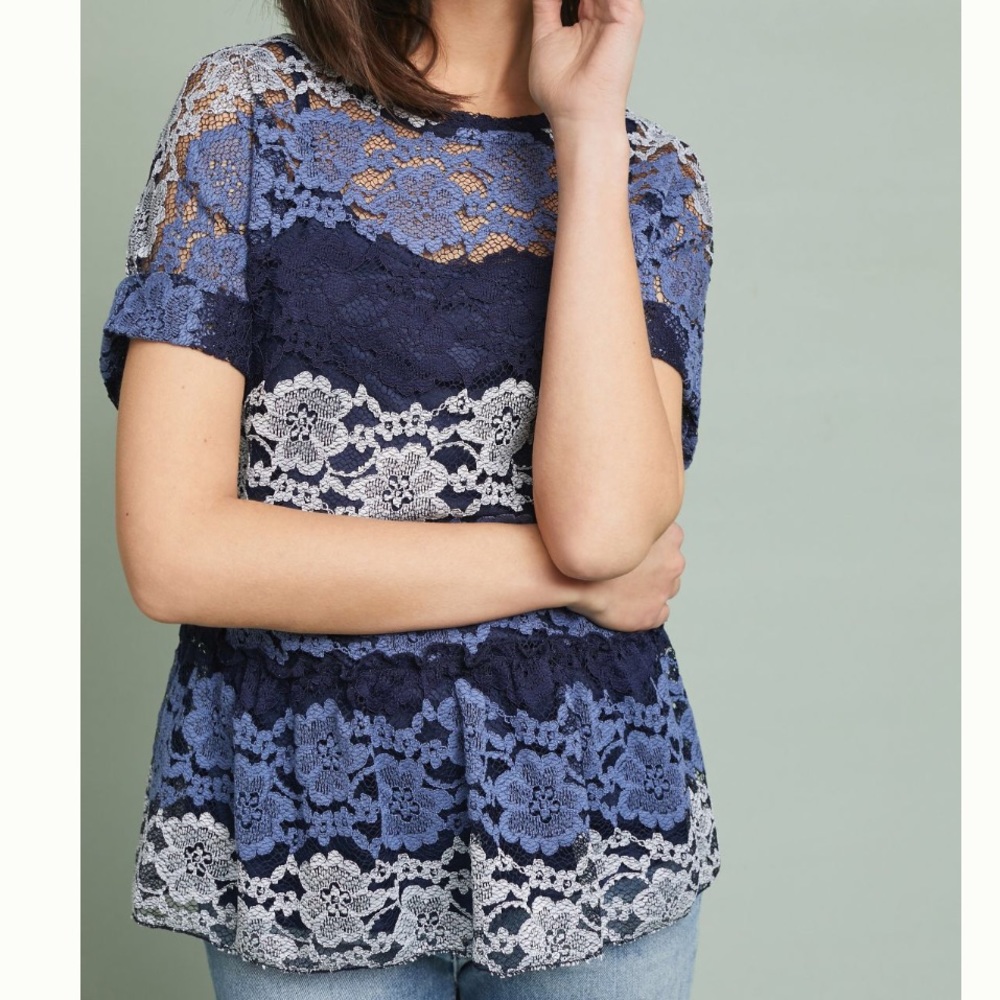 Anthropologie Striped Lace Peplum Top